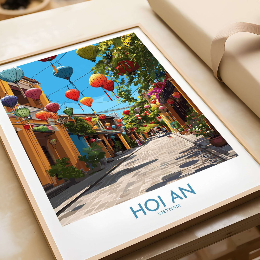Hoi An Vietnam traditional lanterns wall art showcasing vibrant street decor and cultural charm.