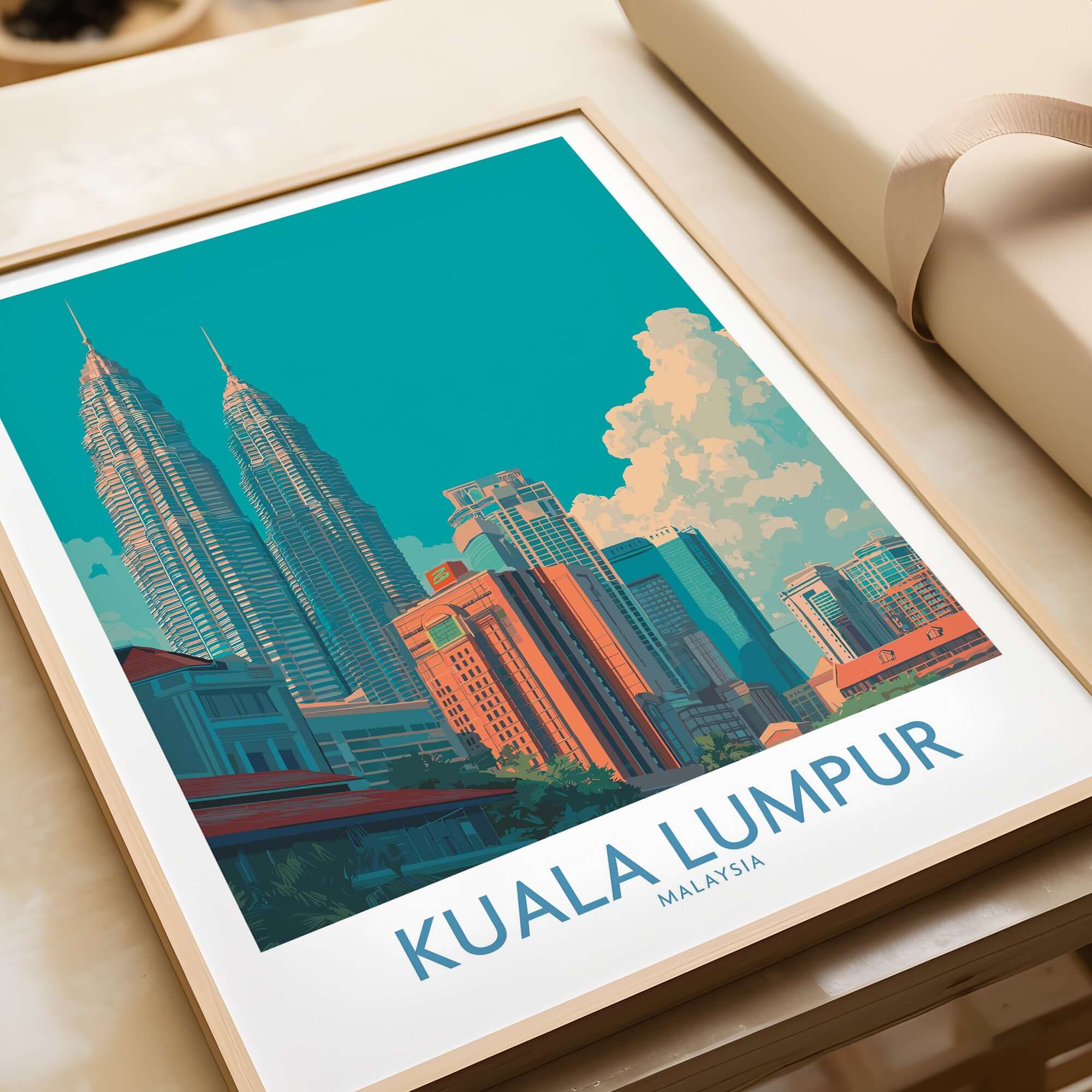 Kuala Lumpur Malaysia Urban Cityscape Poster - Malaysian Capital Art Print featuring iconic skyscrapers.