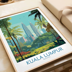 Kuala Lumpur Malaysia Green City Skyline Poster - Malaysian Urban Landscape showcasing city skyline with lush greenery.