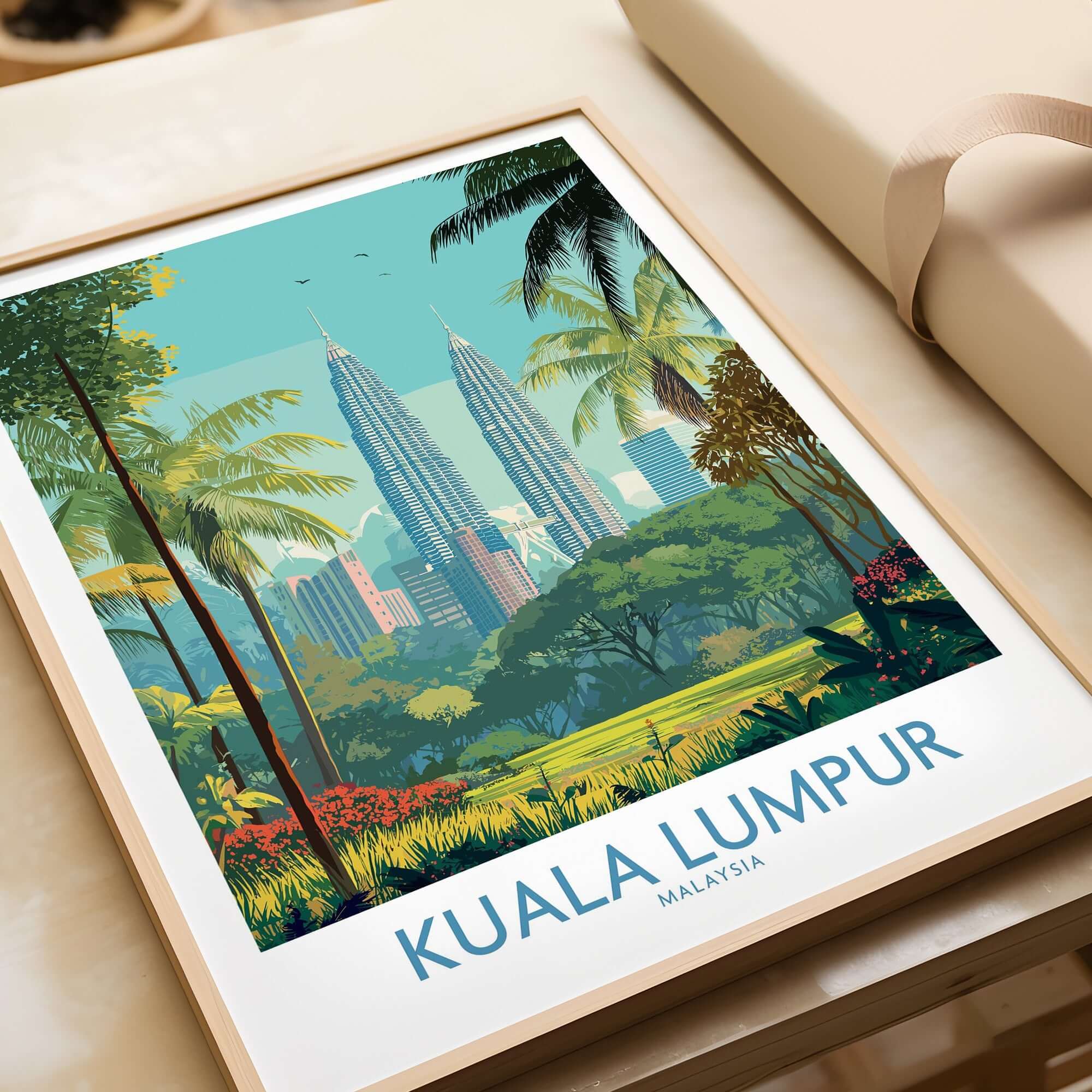 Kuala Lumpur Malaysia Green City Skyline Poster - Malaysian Urban Landscape showcasing city skyline with lush greenery.