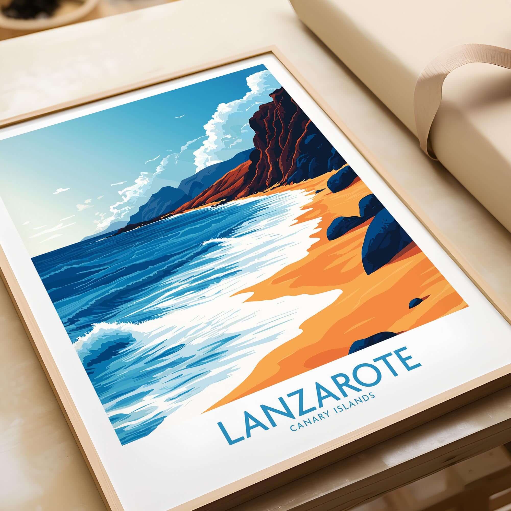 Lanzarote Canary Islands Spain Print featuring serene beach and vibrant landscape