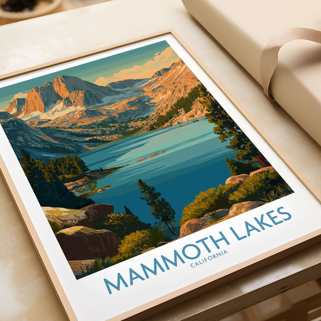 Mammoth Lakes California wilderness poster featuring stunning mountain landscapes and serene lake views.