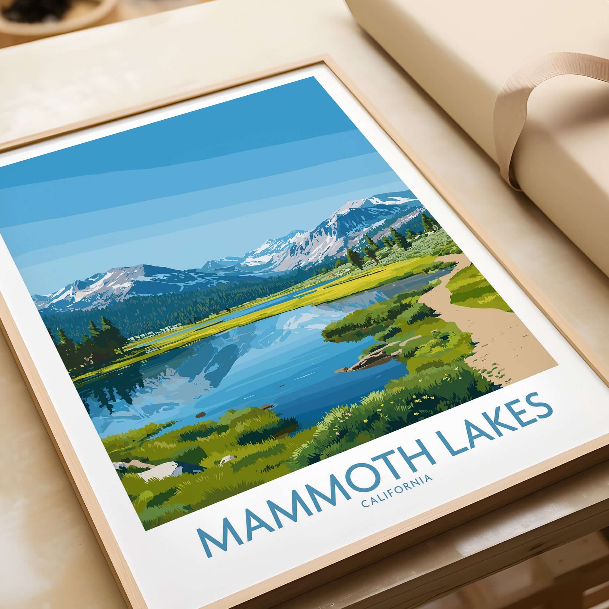 Mammoth Lakes Wall Art California Travel Print featuring stunning landscape and serene mountain reflections.
