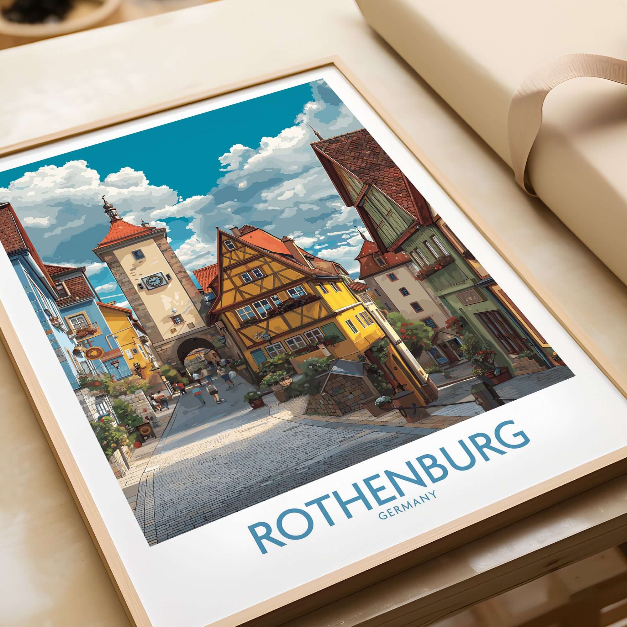 Rothenburg Wall Art Print Germany featuring medieval architecture and picturesque streets.