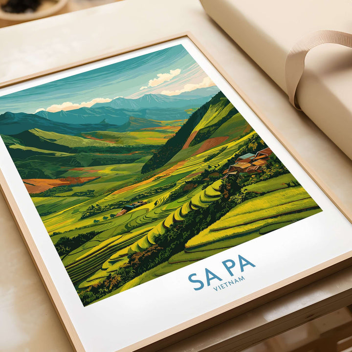 Sa Pa Vietnam print featuring lush rice terraces and mountains, perfect for Vietnamese countryside decor.