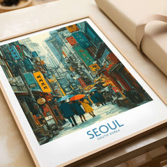 Seoul Poster South Korea - Vibrant City Life Art Print showcasing the bustling streets of Seoul.