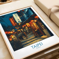 Taipei Taiwan Poster of Illuminated Market - Vibrant City Life Decor showcasing a bustling night market scene.