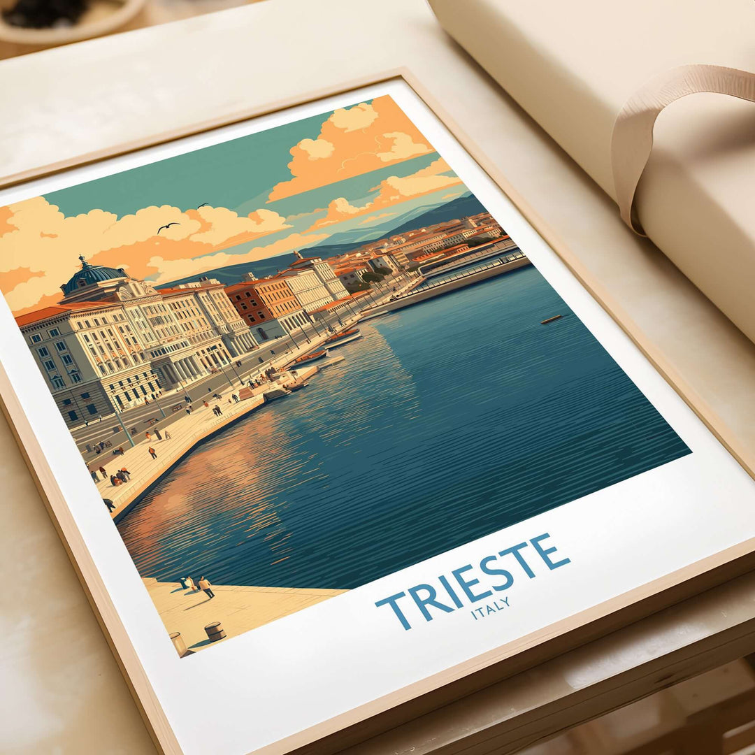 Trieste Italy wall art showcasing coastal architecture and vibrant colors, perfect for enhancing home décor.