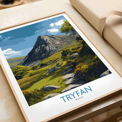 Tryfan Wall Art Wales Hiking Trail - Snowdonia National Park Decor showcasing a stunning mountain landscape.