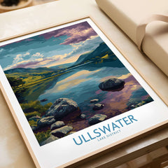 Ullswater Lake District Rocky Shoreline Poster - UK Nature Travel Decor featuring serene reflections and rocky shoreline.