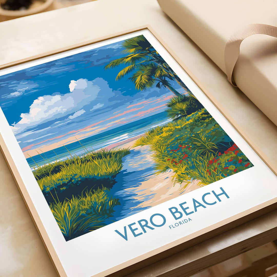 Vero Beach ocean view poster showcasing vibrant colors of Florida nature and coastal scenery.
