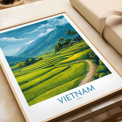 Vietnam Art Print - Southeast Asian Nature Poster showcasing vibrant rice terraces in Vietnam.