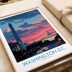 Washington D.C. Wall Art - Vibrant Urban Sunset Print featuring the iconic skyline at dusk.