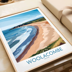 Woolacombe Devon Coastal Cliffs Wall Art - UK Travel Destination Decor featuring scenic beaches and cliffs.