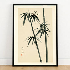 Bamboo Wall Art – Vintage Japanese Ink Print — art print in black frame on wooden floor