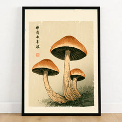 Mushroom Print – Japanese Forest Botanical Wall Art — art print in black frame on wooden floor