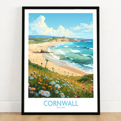 Cornwall Wall Art | Modern Style in a black wooden frame leaning against a white wall on a light wooden floor
