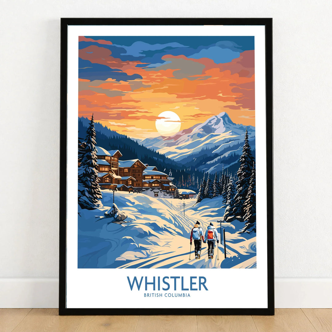 Whistler Print in a black wooden frame leaning against a white wall on a light wooden floor