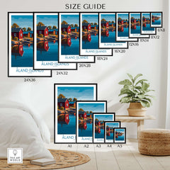 Size guide for Åland Islands Art Print | Finland Archipelago Wall Decor Poster showcasing various dimensions.