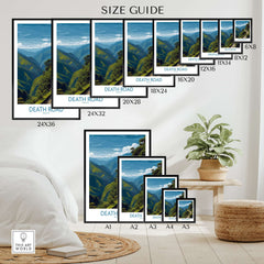 Death Road Bolivia Art Print | Yungas Road Poster size guide with framed prints in various dimensions.