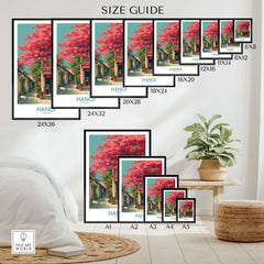 Hanoi Vietnam Poster - Historic Hanoi Scene Decor size guide showcasing various frame sizes.