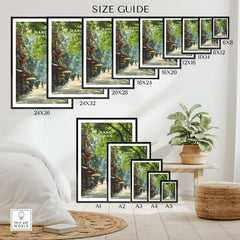 Hanoi Vietnam Poster - City Street Scene Print size guide showcasing various frame sizes in a cozy home setting.