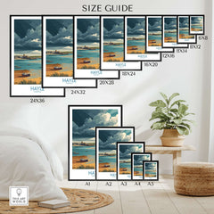 Hayle Cornwall Stormy Sky Seascape Poster - Cornish Travel Print size guide with different frame options.