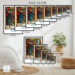 A size guide for Hoi An Vietnam Wall Art Print featuring colorful lantern designs.