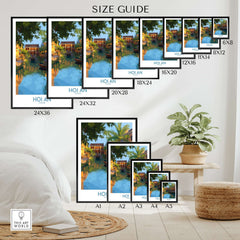 Hoi An Vietnam Wall Art - Vietnamese Evening Scene size guide showcasing various print dimensions.