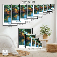 Hoi An Vietnam River Scene Wall Art - Vietnamese Heritage Decor size guide showcasing various frame sizes.