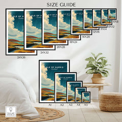 Isle of Harris Print Scotland Coastal Cottage Landscape - Rolling Hills Wall Art size guide illustration