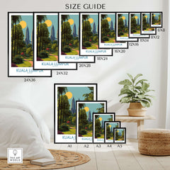 Kuala Lumpur Malaysia Print Sunny Urban Oasis - Malaysian Travel Poster size guide with various framed options.