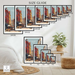 Lille France Print Street Scene - Historic City Center Wall Art size guide showcasing various frame dimensions.