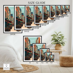 Lille France Old Town Square Poster - Charming European City Print size guide with various frame sizes.