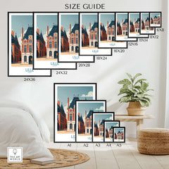 Lille France Poster - Charming European City Scene size guide showcasing various frame options and dimensions.