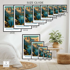 Mammoth Lakes Print California - California Wilderness Poster size guide showcasing various sizes and framed display options.