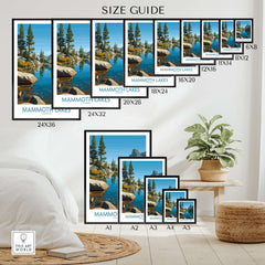 Mammoth Lakes California Wall Art - California Print size guide showcasing various print sizes and designs.