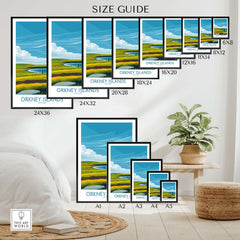 Orkney Islands Scotland Prehistoric Stones Poster - Scottish Travel Decor size guide showcasing various poster sizes.