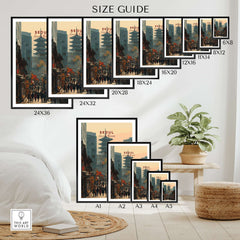Seoul South Korea Poster - Historic City Landmark Print size guide showing various frame dimensions and artwork display options.