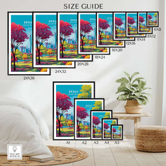 Seoul South Korea Poster - Vibrant Cityscape Print size guide showcasing various frame sizes.