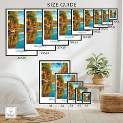 Shawnee State Park Colorful Trees Landscape Poster - Ohio Nature Travel Decor Size Guide with various frame sizes.