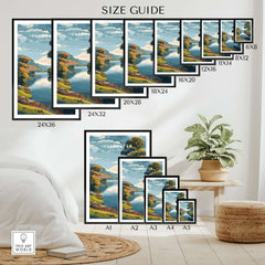 Wall art poster print size guide featuring Ullswater Lake District landscape artwork in various sizes