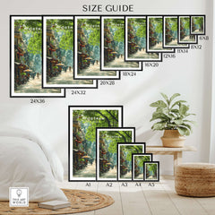 Vietnam travel poster print size guide with framed wall art in various dimensions displayed in a modern room