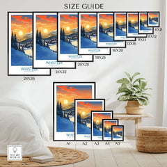 Whistler Wall Art Ski Poster size guide showcasing landscape prints for home decor options.