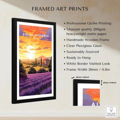 Aix-en-Provence Print framed print specifications: handmade wooden frame, clear plexiglass glaze, 20mm frame width, ready to hang