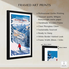 Beaver Creek Colorado Downhill Skier Poster - Winter Sports Wall Art framed print specifications: handmade wooden frame, clear plexiglass glaze, 20mm frame width, ready to hang