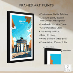 Berlin Poster Blue Sky framed print specifications: handmade wooden frame, clear plexiglass glaze, 20mm frame width, ready to hang