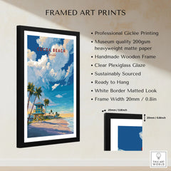Cocoa Beach Lifeguard Tower Poster - Palm Tree Beach Wall Art framed print specifications: handmade wooden frame, clear plexiglass glaze, 20mm frame width, ready to hang