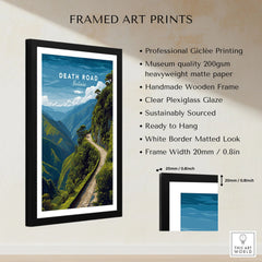Death Road Andes Print | Yungas Road Poster framed print specifications: handmade wooden frame, clear plexiglass glaze, 20mm frame width, ready to hang