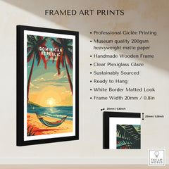 Dominican Republic Travel Poster framed print specifications: handmade wooden frame, clear plexiglass glaze, 20mm frame width, ready to hang